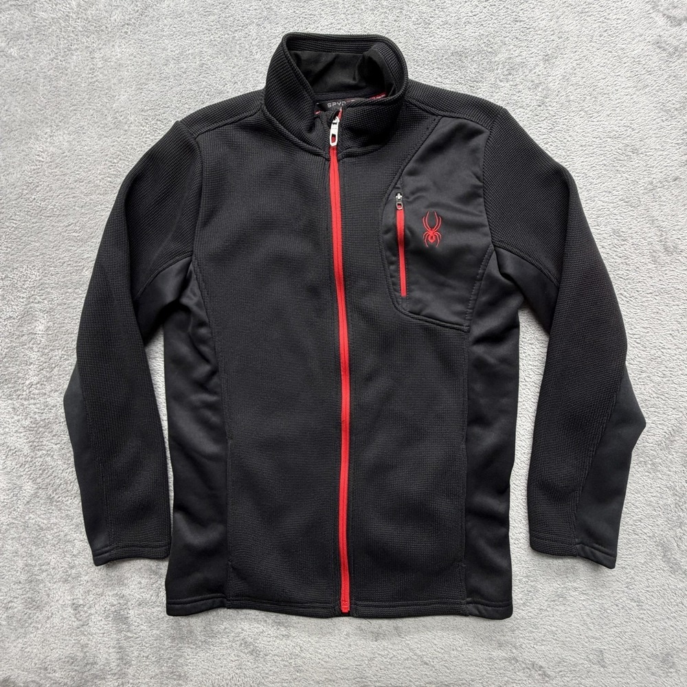 Spyder Jacket Teens XL Black Full Zip Fleece Lined Softshell Ski Zipped Pockets